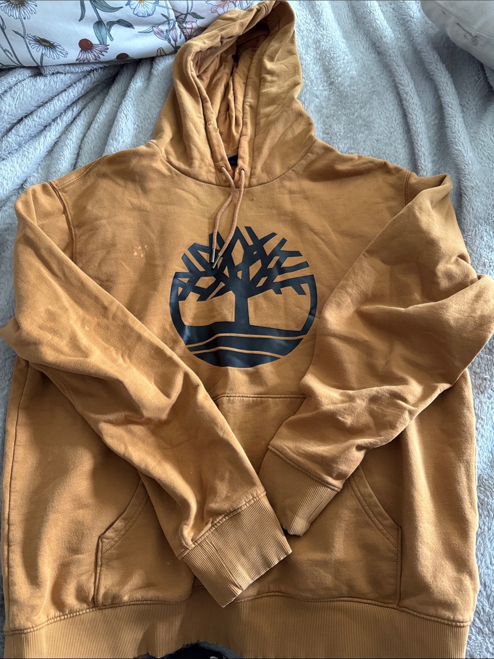 Timberland Men's Hooded Sweatshirt in Mustard Brown with Black Logo
